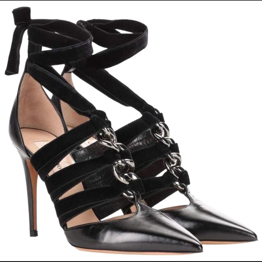 VALENTINO GARAVANI Velvet Rope Pointy-Toe Pump Black Size US 9/EU 40